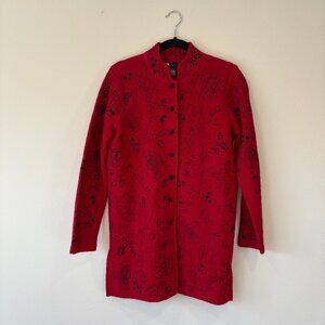 Red and Black wool embroidered Jacket Coat Carole Little Size Small